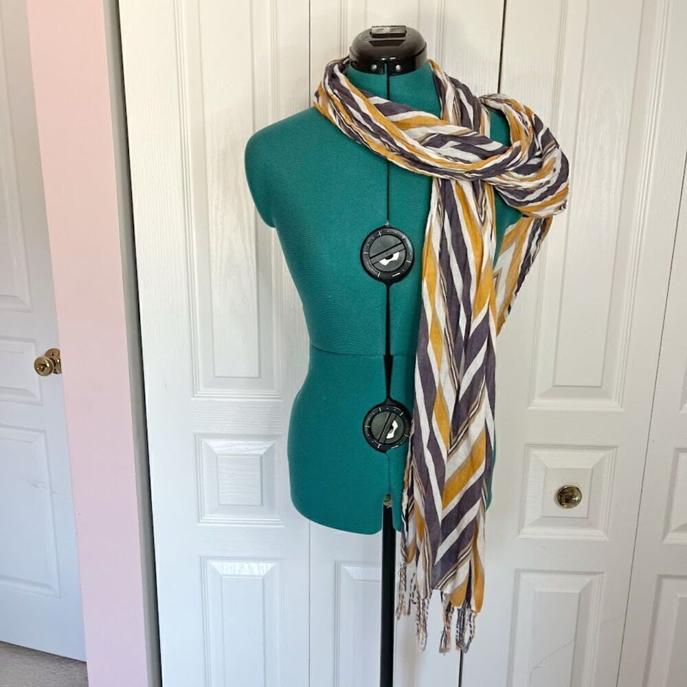 Unbranded Multicolored Stripe Chevron Print Cotton Fringe Lightweight Scarf
